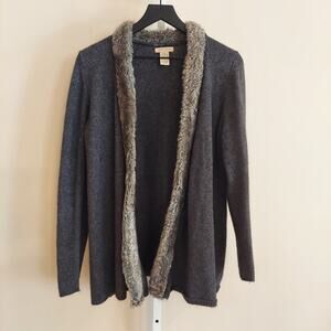 Vertical Design Knit Cardigan Cotton Rabbit Hair Blend Faux Fur Y2K Grunge